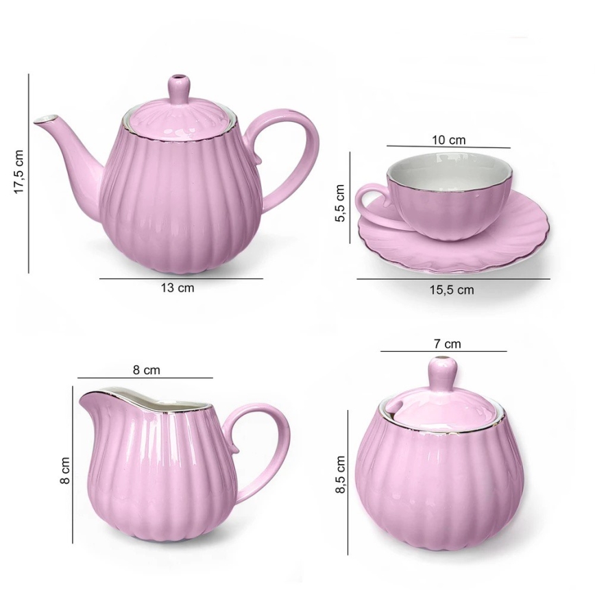 Set de cafea din porțelan, 15 piese, roz