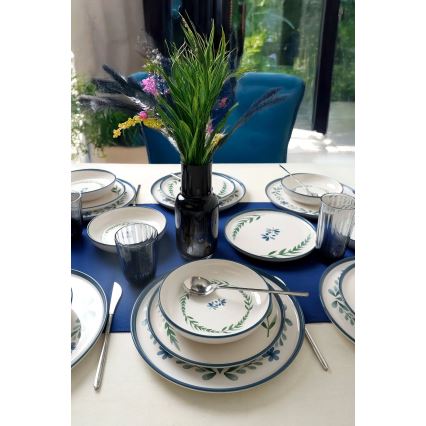 Set de cină, 18 piese, din ceramică — alb/albastru/verde