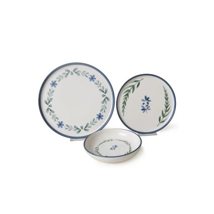 Set de cină, 18 piese, din ceramică — alb/albastru/verde