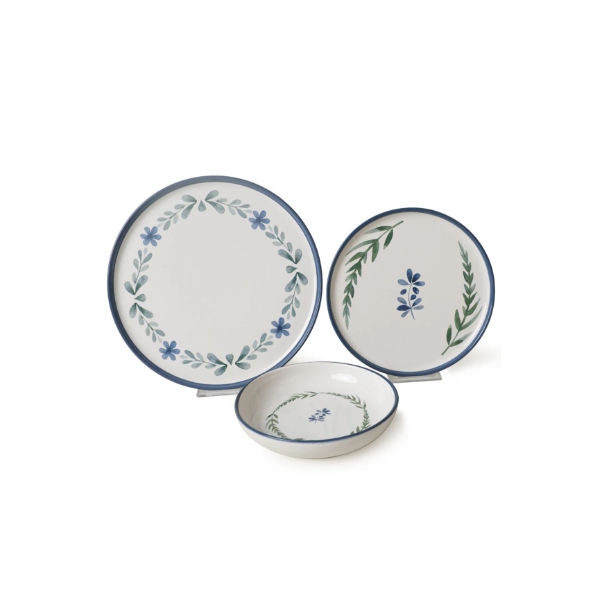 Set de cină, 18 piese, din ceramică — alb/albastru/verde