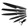 Set de cuțite de bucătărie 5 buc. + decojitor marmorat/negru