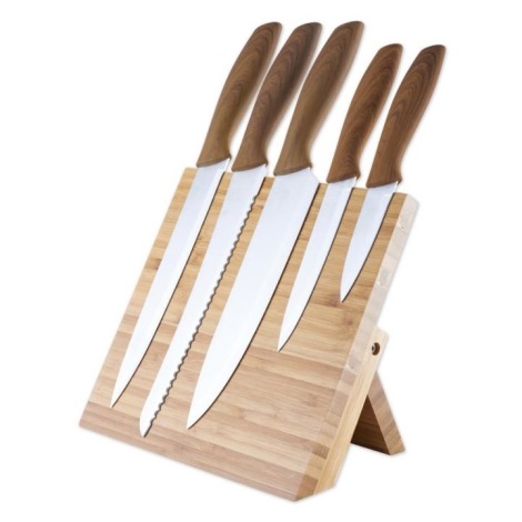 Set de cuțite din oțel inoxidabil 5 buc. lemn cu un suport magnetic din bambus