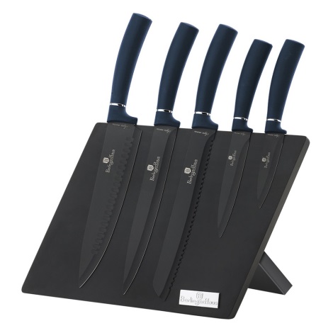 Set de cuțite din oțel inoxidabil cu suport magnetic 6 buc. albastru/negru BerlingerHaus