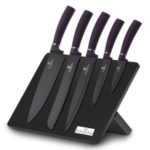Set de cuțite din oțel inoxidabil cu suport magnetic 6 buc. mov/negru BerlingerHaus