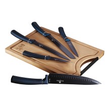 Set de cuțite din oțel inoxidabil cu tocător din bambus 6 buc. albastru/negru BerlingerHaus
