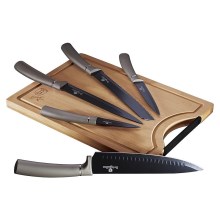 Set de cuțite din oțel inoxidabil cu tocător din bambus 6 buc. bej/negru BerlingerHaus
