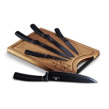 Set de cuțite din oțel inoxidabil cu tocător din bambus 6 buc. negru BerlingerHaus