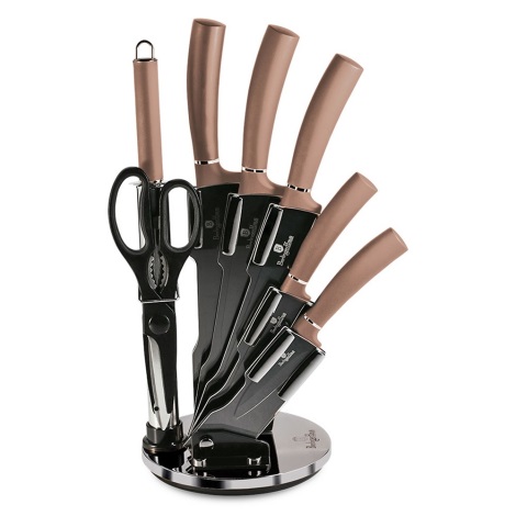 Set de cuțite din oțel inoxidabil în suport 8 buc. roz-auriu/negru BerlingerHaus