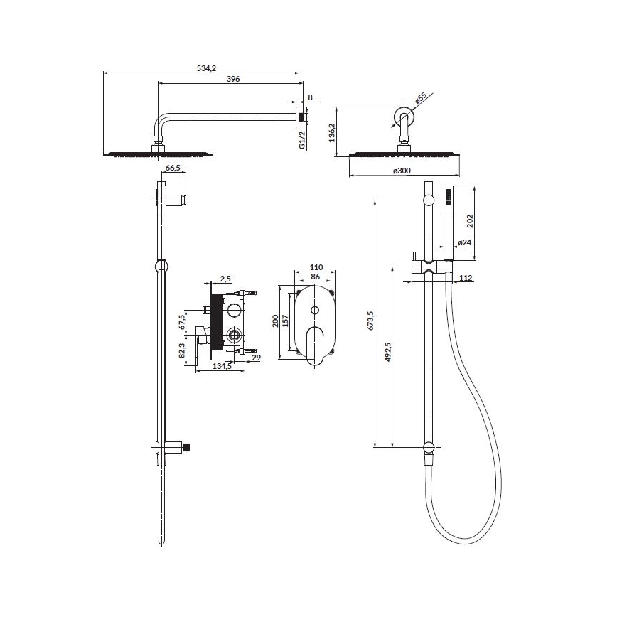 Set de duș cu baterie ascunsă Cersanit S952-009 CREA negru