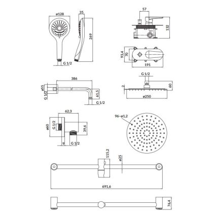 Set de duș cu baterie ascunsă Cersanit S952-011 MODUO crom lucios