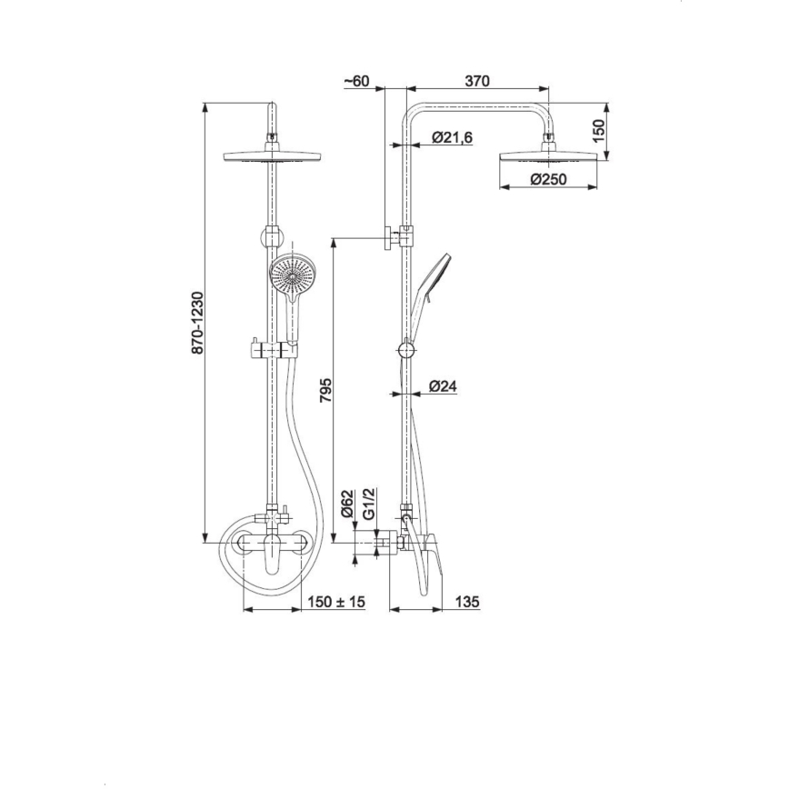 Set de duș cu baterie KFA Armatura 5556-910-81 OTAVA alamă/negru mat