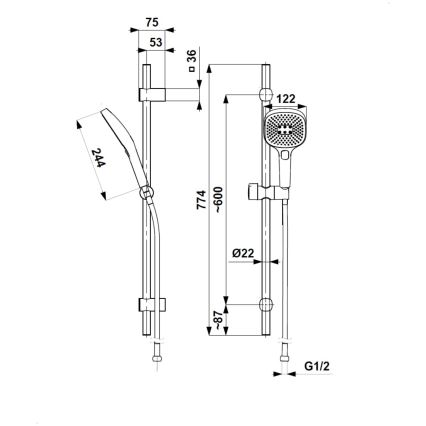 Set de duș MALAGA, gri metalic - KFA Armatura 841-352-61
