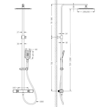 Set de duș NAESBY cu baterie termostatică, alamă lucioasă