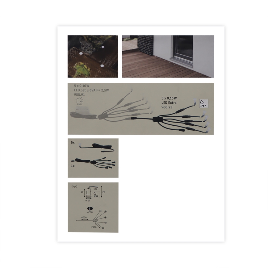 SET de extensie 5x corp de iluminat încastrat de exterior LED/0,16W IP67 MICRO 12V Paulmann 98892