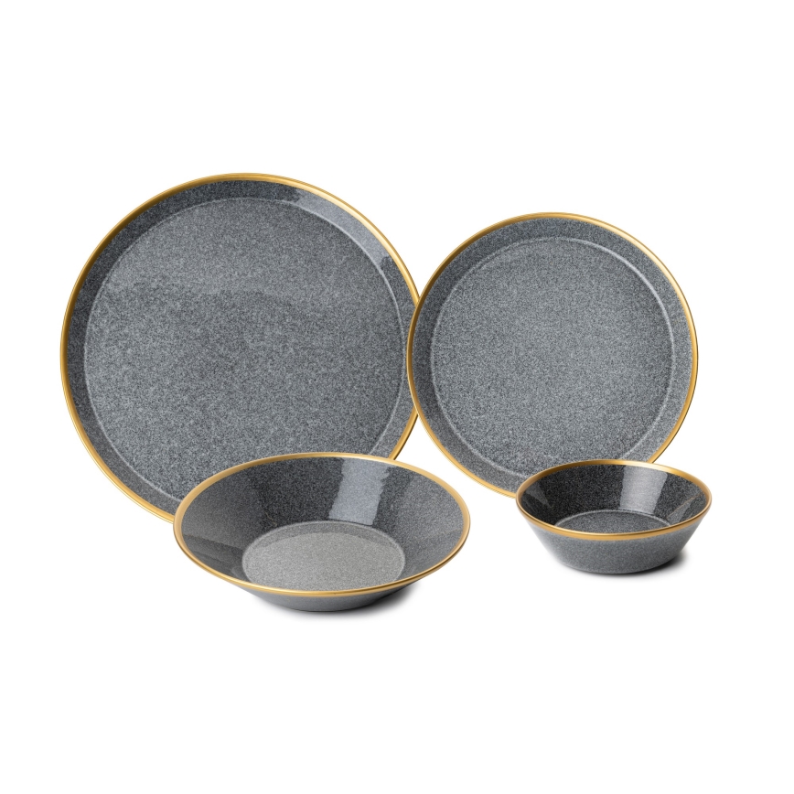 Set de masă 16 piese antracit/auriu/porțelan