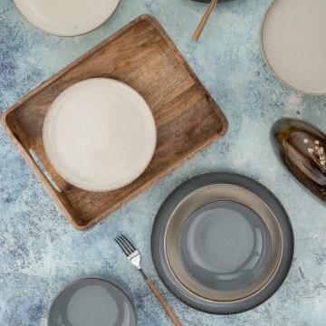 Set de masă 16 piese, porțelan, gri/bej