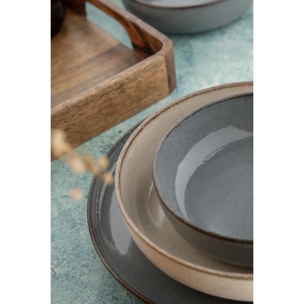 Set de masă 16 piese, porțelan, gri/bej