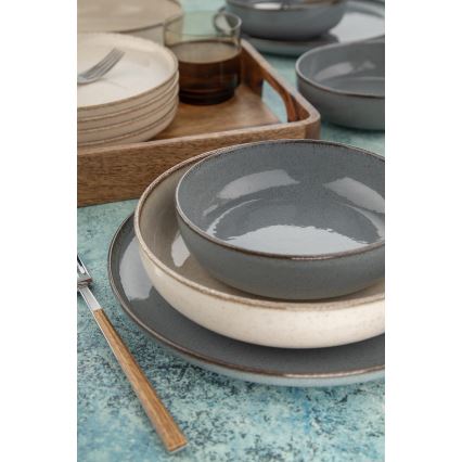 Set de masă 16 piese, porțelan, gri/bej