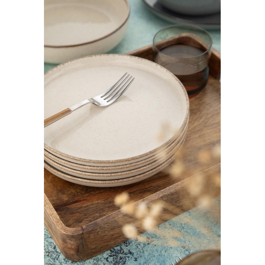 Set de masă 16 piese, porțelan, gri/bej