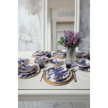 Set de masă 18 piese, alb/albastru, ceramică