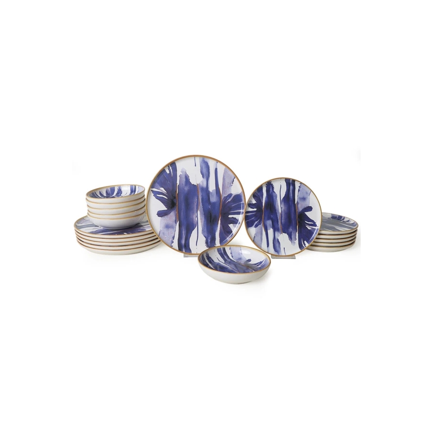 Set de masă 18 piese, alb/albastru, ceramică