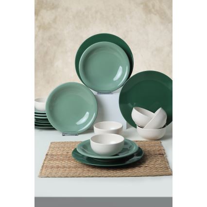 Set de masă 18 piese, ceramică, verde/alb