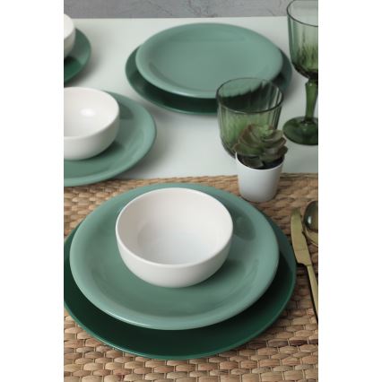 Set de masă 18 piese, ceramică, verde/alb