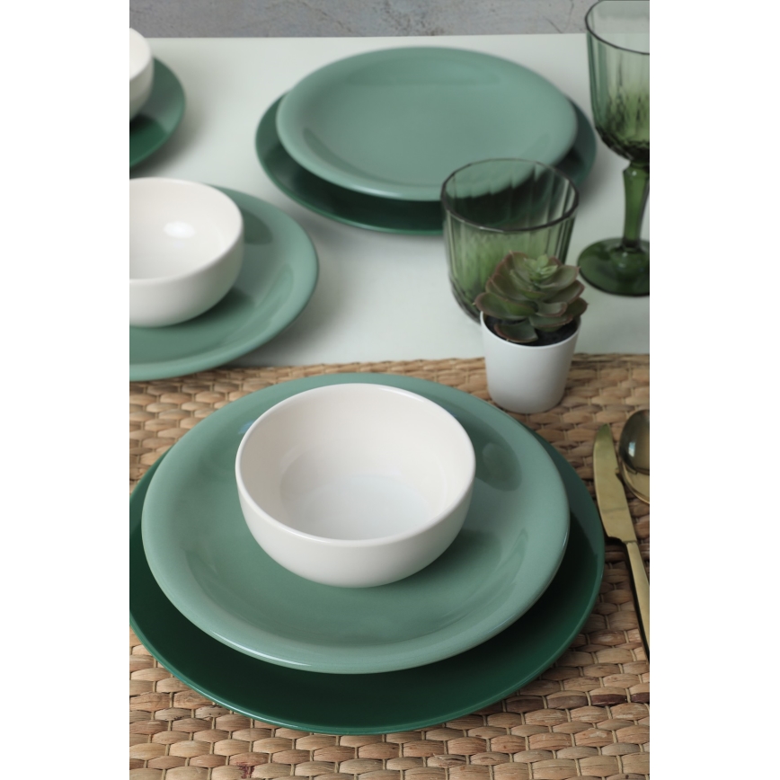 Set de masă 18 piese, ceramică, verde/alb