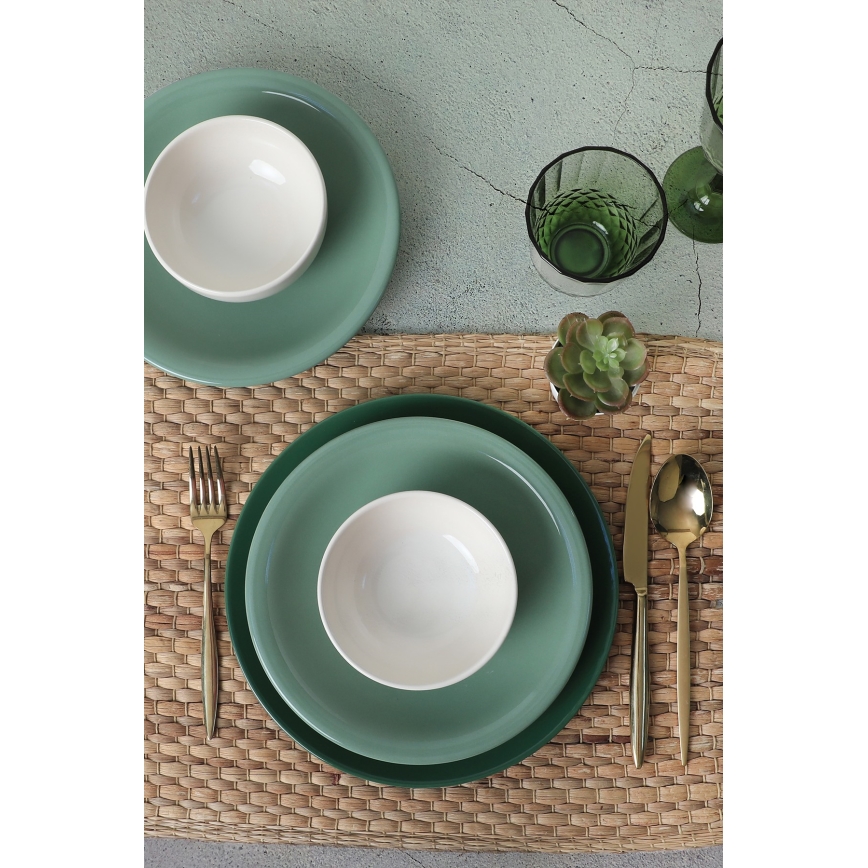Set de masă 18 piese, ceramică, verde/alb