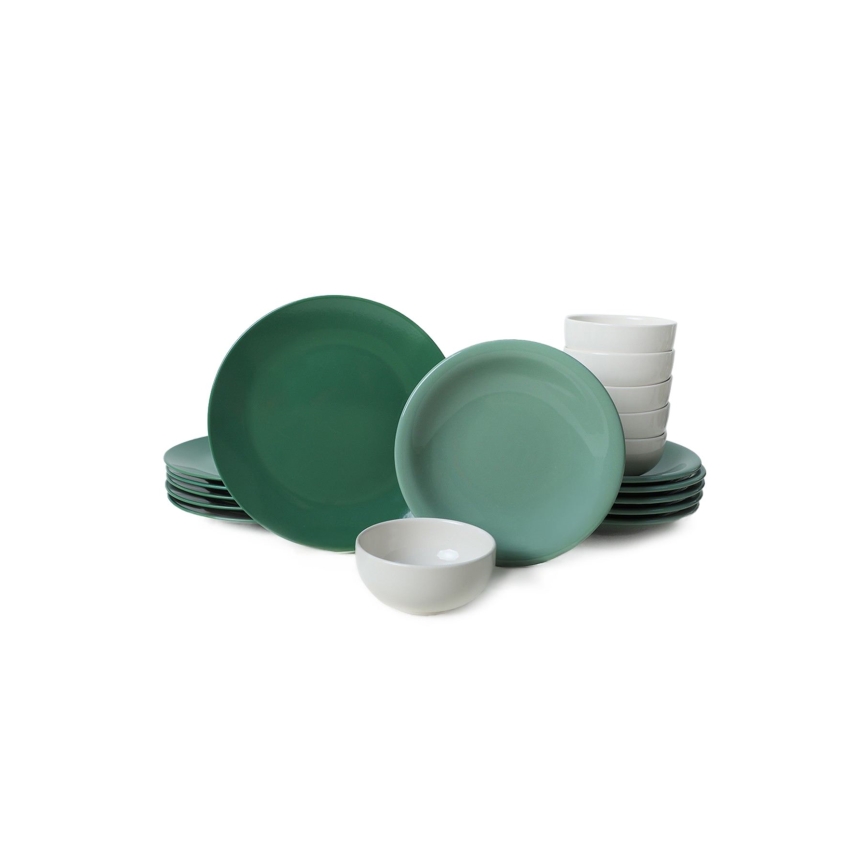 Set de masă 18 piese, ceramică, verde/alb