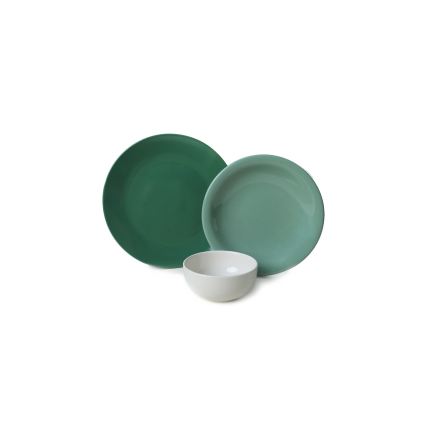Set de masă 18 piese, ceramică, verde/alb