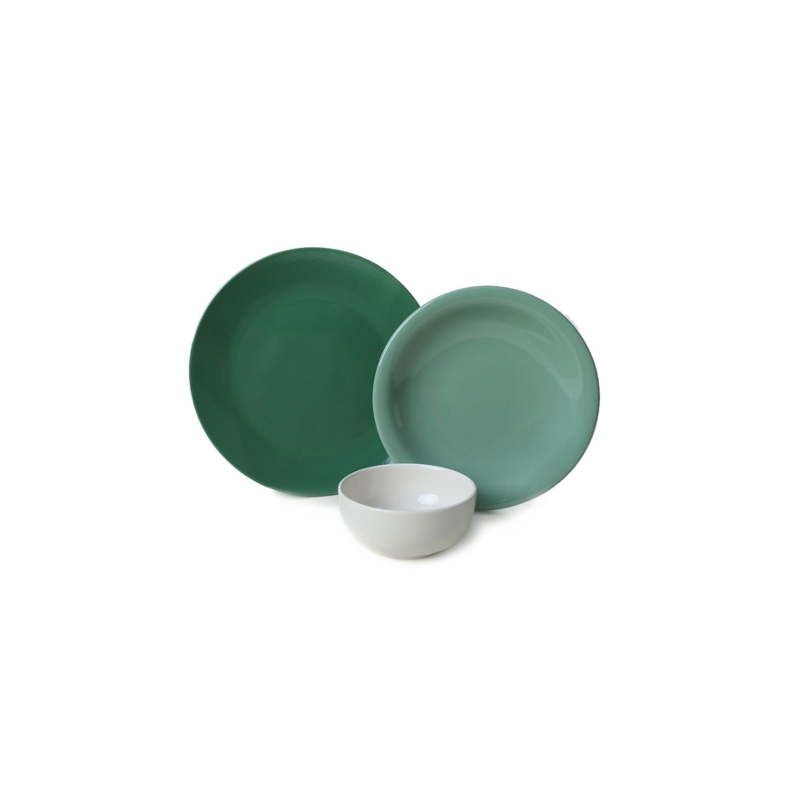 Set de masă 18 piese, ceramică, verde/alb