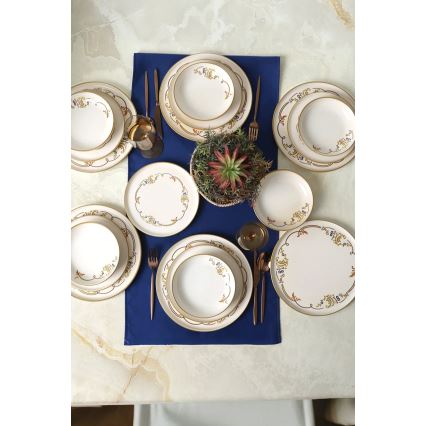 Set de masă, 18 piese, crem/auriu, din ceramică