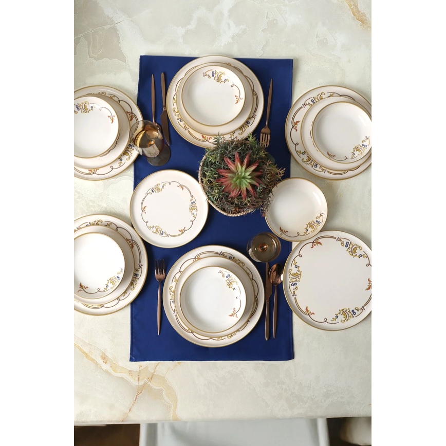 Set de masă, 18 piese, crem/auriu, din ceramică