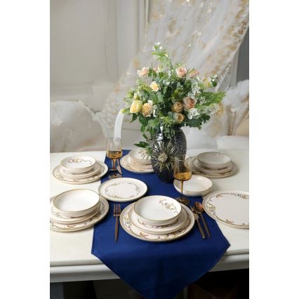 Set de masă, 18 piese, crem/auriu, din ceramică