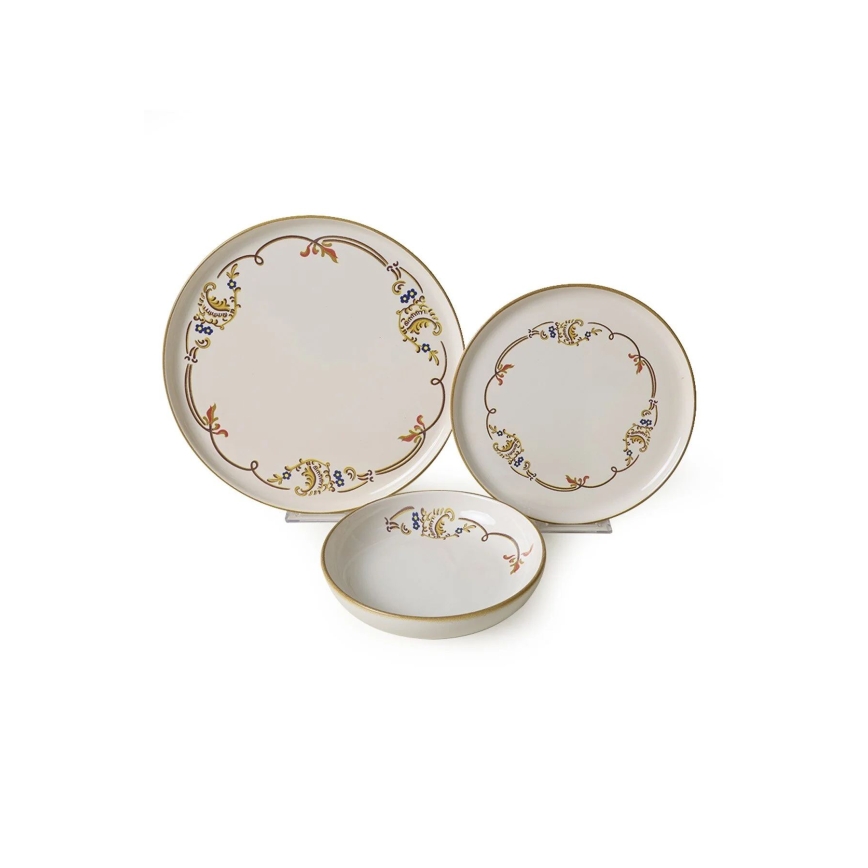 Set de masă, 18 piese, crem/auriu, din ceramică