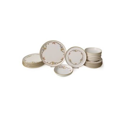 Set de masă, 18 piese, crem/auriu, din ceramică