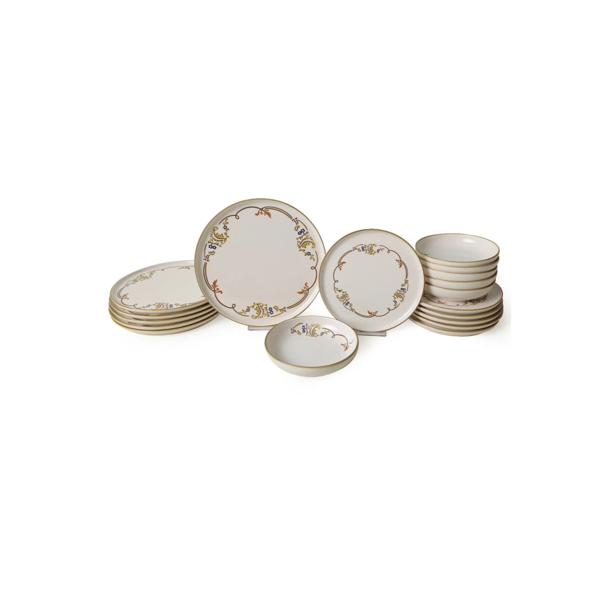 Set de masă, 18 piese, crem/auriu, din ceramică