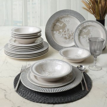 Set de masă 18 piese din ceramică, gri/crem