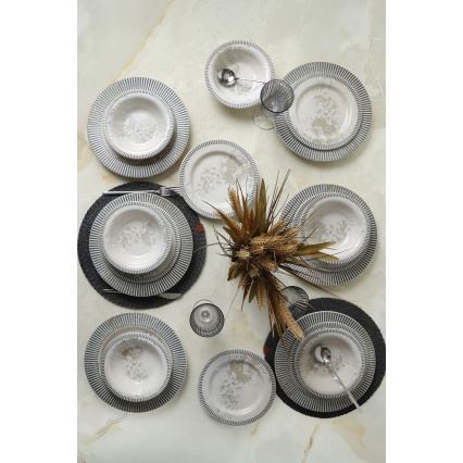 Set de masă 18 piese din ceramică, gri/crem