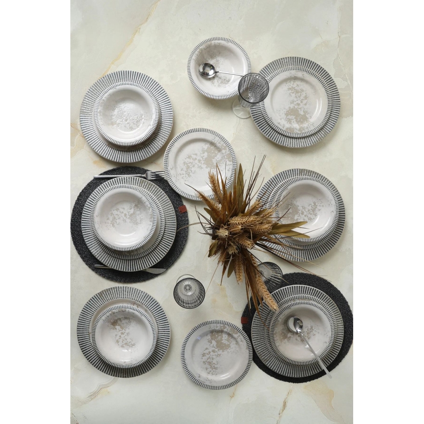 Set de masă 18 piese din ceramică, gri/crem