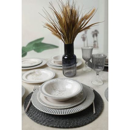 Set de masă 18 piese din ceramică, gri/crem