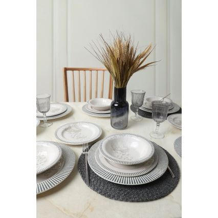 Set de masă 18 piese din ceramică, gri/crem
