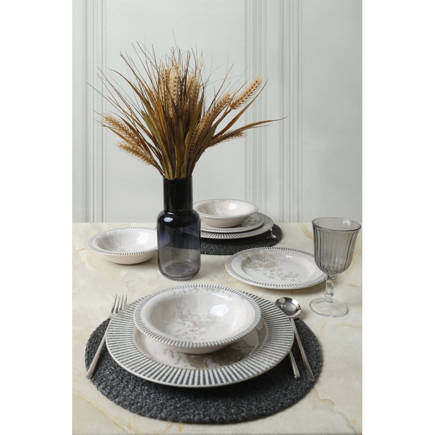 Set de masă 18 piese din ceramică, gri/crem