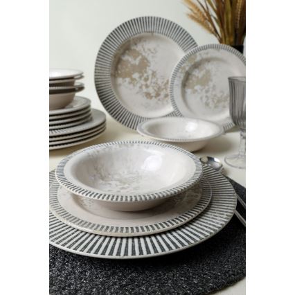 Set de masă 18 piese din ceramică, gri/crem