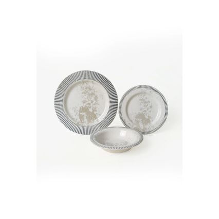Set de masă 18 piese din ceramică, gri/crem