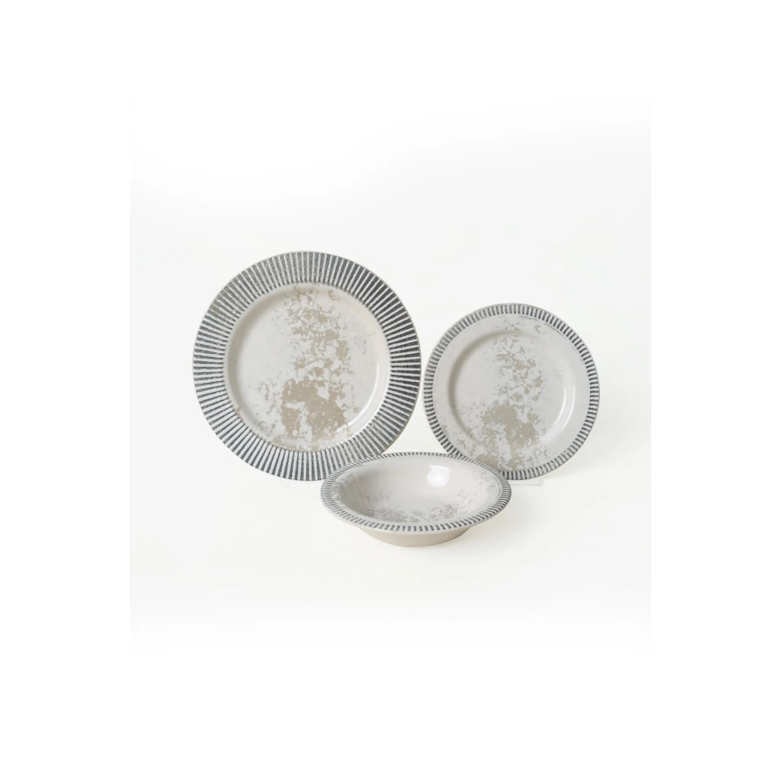 Set de masă 18 piese din ceramică, gri/crem