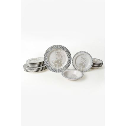 Set de masă 18 piese din ceramică, gri/crem
