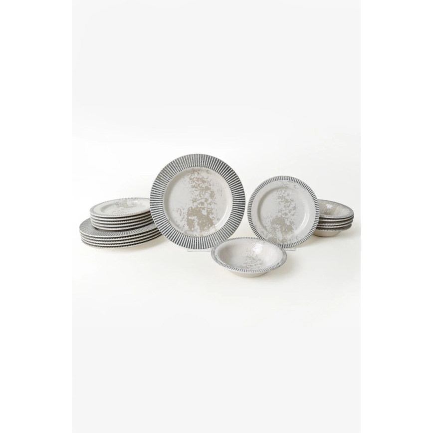 Set de masă 18 piese din ceramică, gri/crem