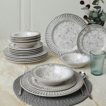 Set de masă, 18 piese, gri/ceramică